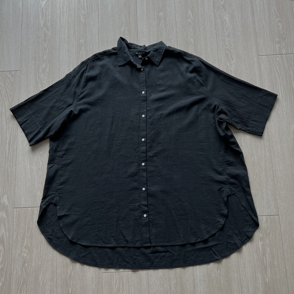 J Crew Airy Gauze Button Up Shirt Womens Size 3X Black Sheer CI257 - Picture 1 of 9